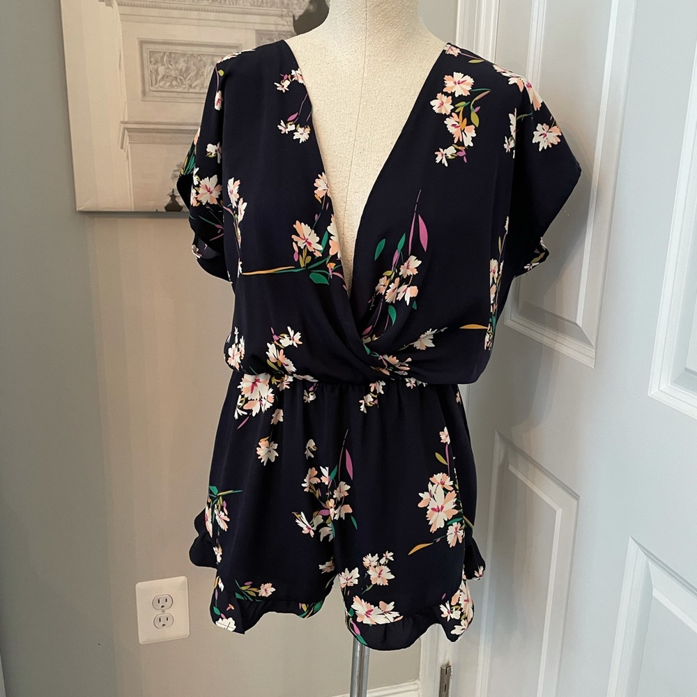 Navy blue floral romper